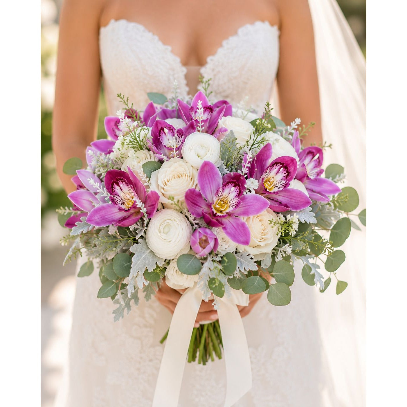 Artificial Purple Orchid Bundle 13 Inch Faux Flowers Wedding Bouquet Corsage Boutonniere Home Decor