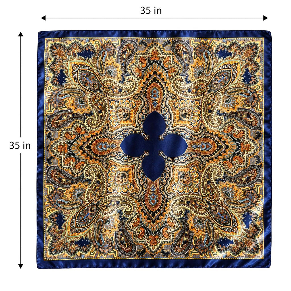 Navy Orange Paisley Wild Rag Scarf 35x35 Satin Western Cowboy Cowgirl