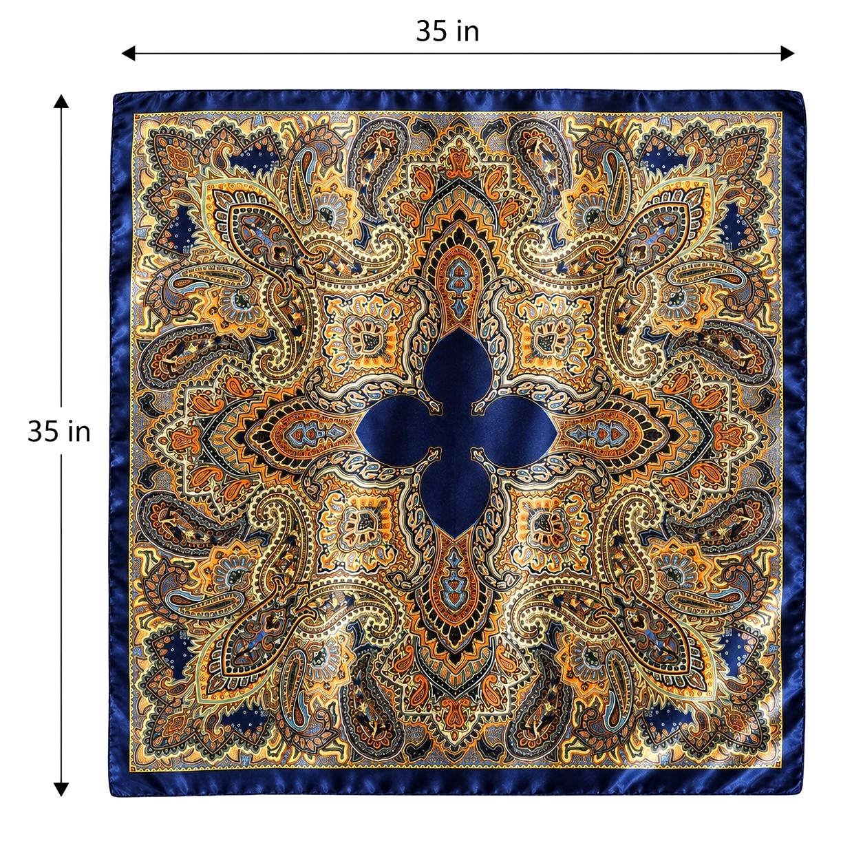 Navy Orange Paisley Wild Rag Scarf 35x35 Satin Western Cowboy Cowgirl