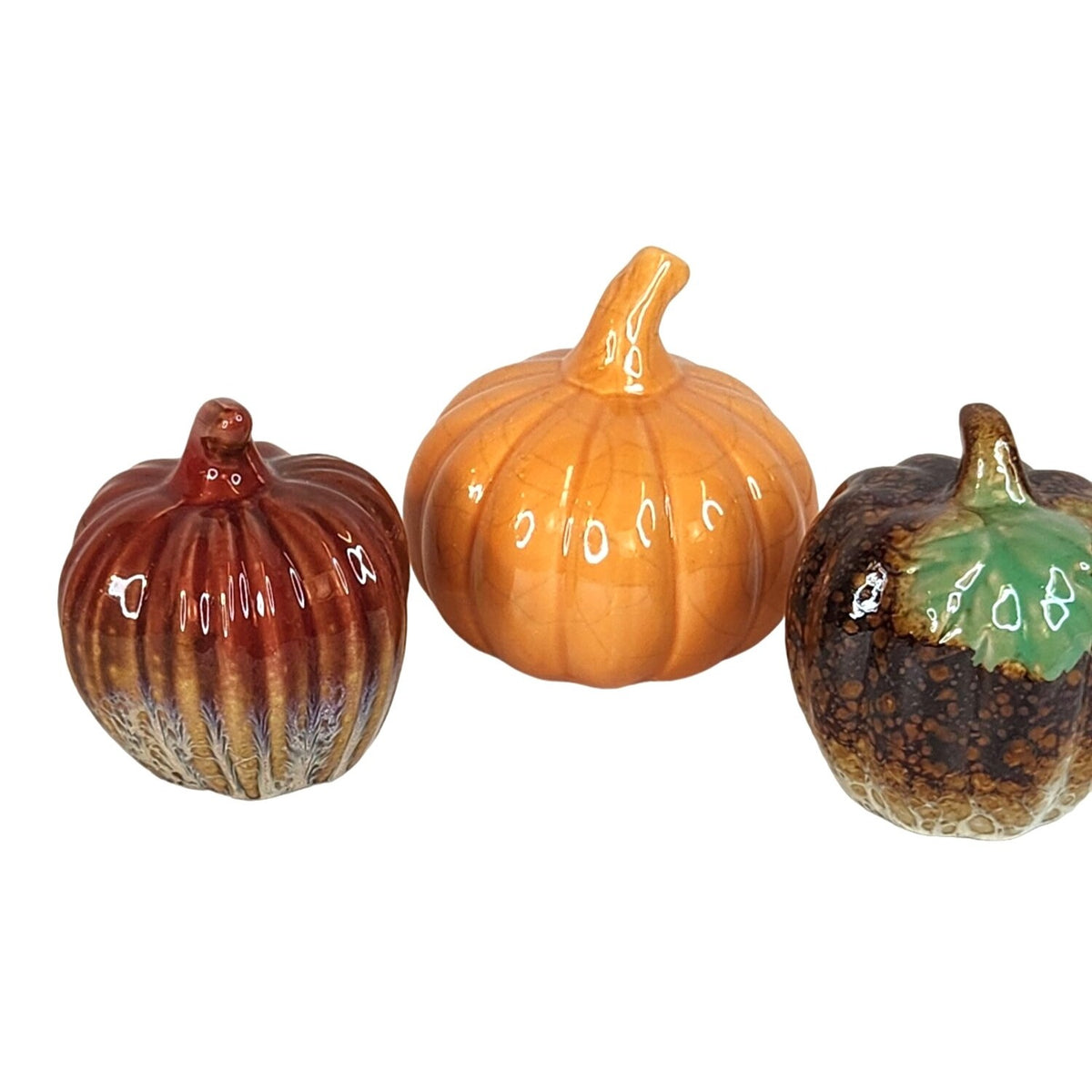 Fall Thanksgiving Ceramic Pumpkins Set of 3 Small Tabletop Harvest Decor New