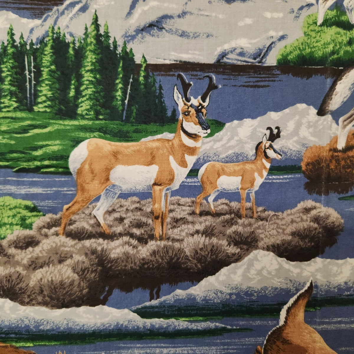 Vintage VIP Cranston Wildlife Cotton Fabric 1.5 Yards Mountain Print