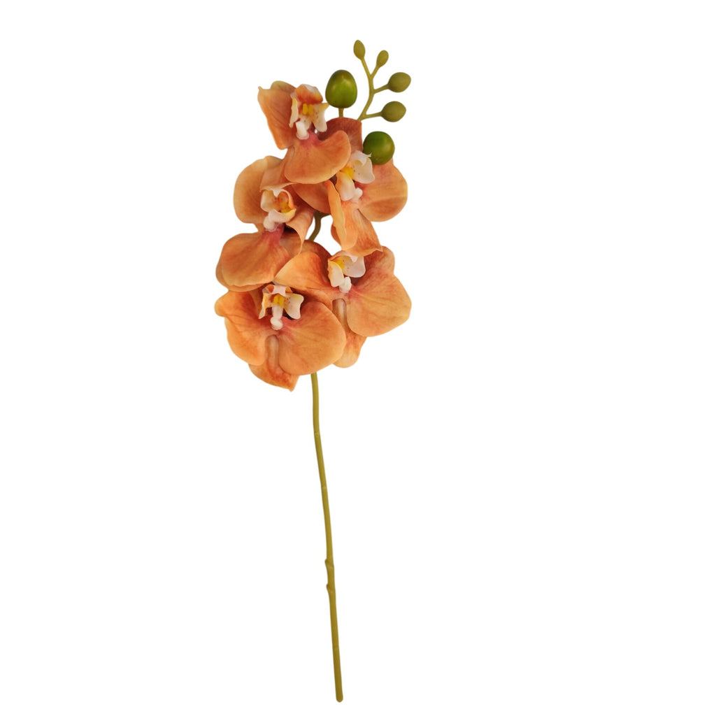 Artificial Orange Orchid Stem | Phalaenopsis Faux Flower | Realistic Silk Orchid | Wedding Floral Decor 18 Inch