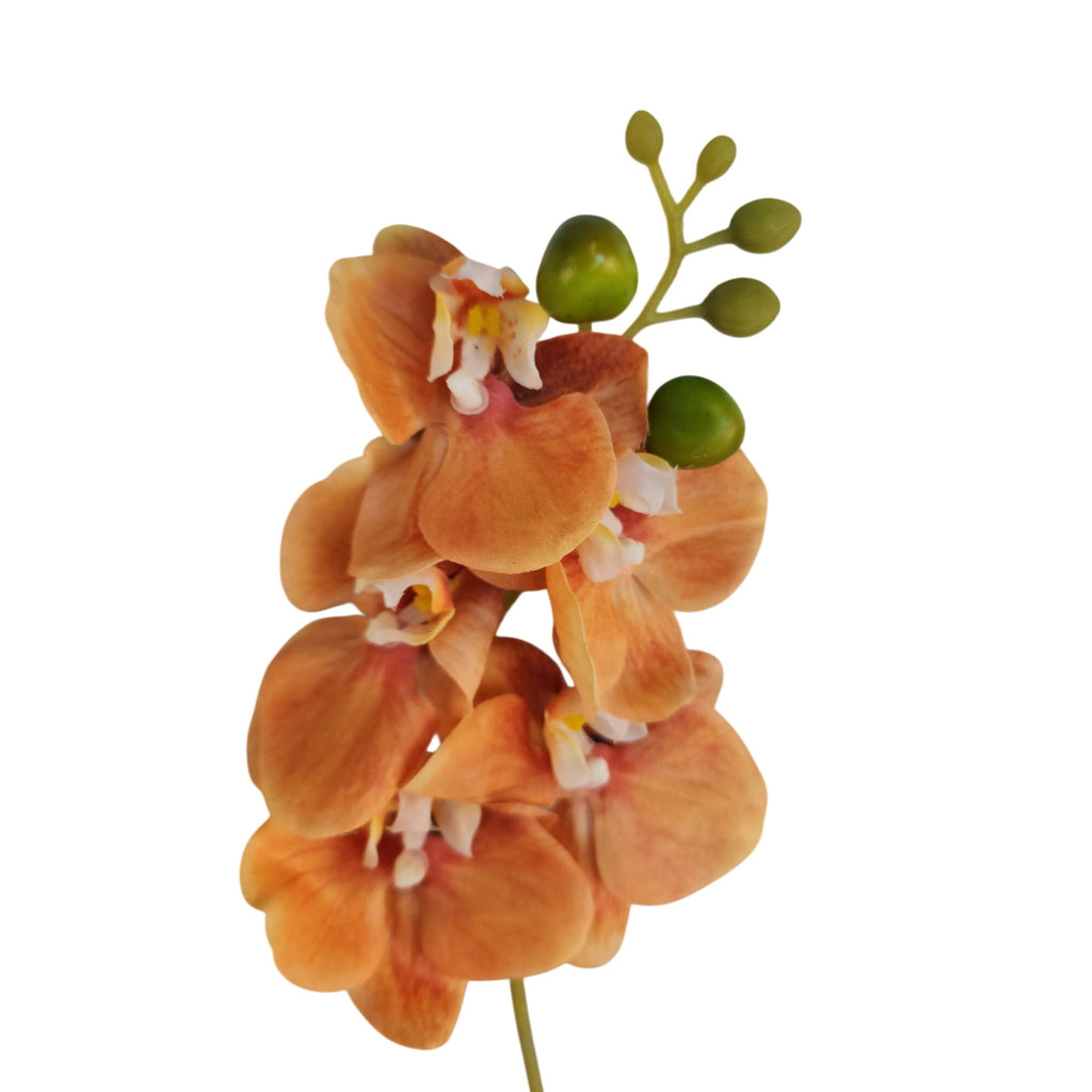 Artificial Orange Orchid Stem | Phalaenopsis Faux Flower | Realistic Silk Orchid | Wedding Floral Decor 18 Inch