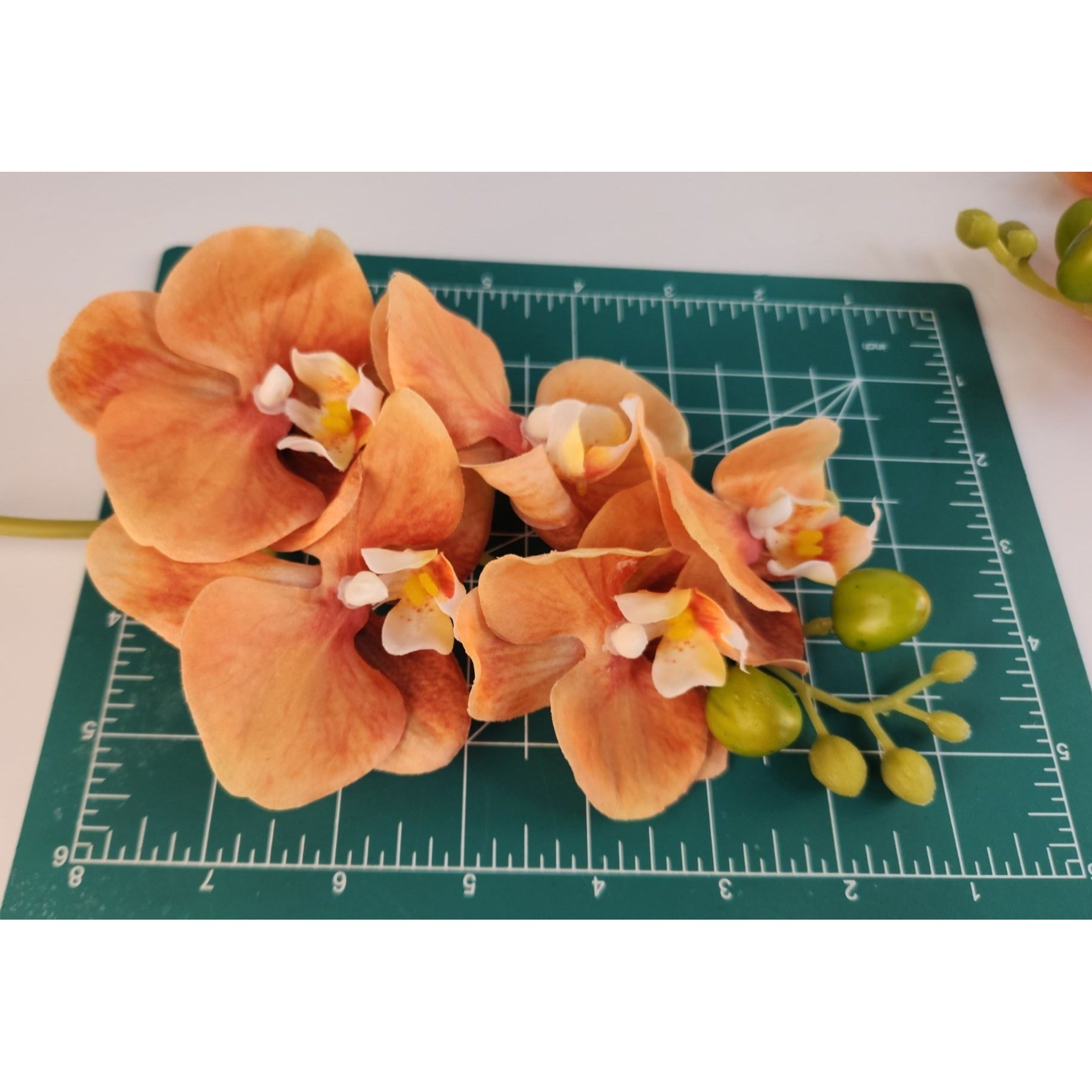 Artificial Orange Orchid Stem | Phalaenopsis Faux Flower | Realistic Silk Orchid | Wedding Floral Decor 18 Inch