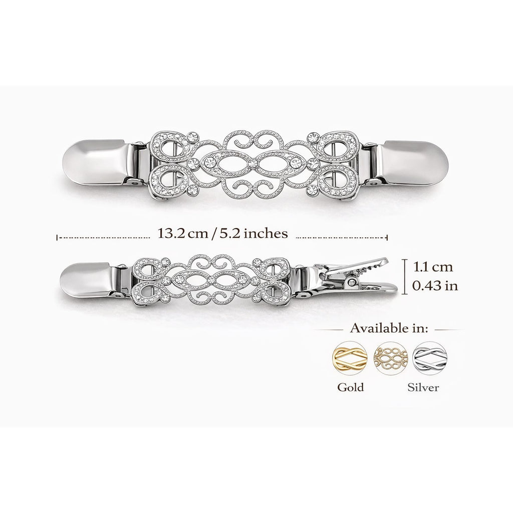 Silver Sweater Clip Set of 2, Cardigan Clip Shawl Clip Dress Cinch Collar Clasp Minimal Womens