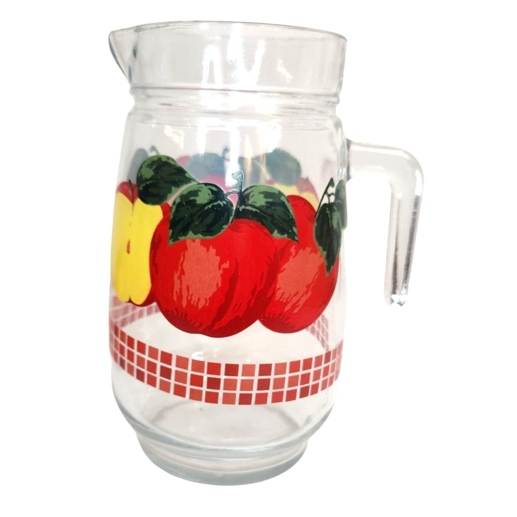 Vintage 1970s KIG Malaysia Apple Glass Pitcher Set with 4 Juice Glasses 48oz