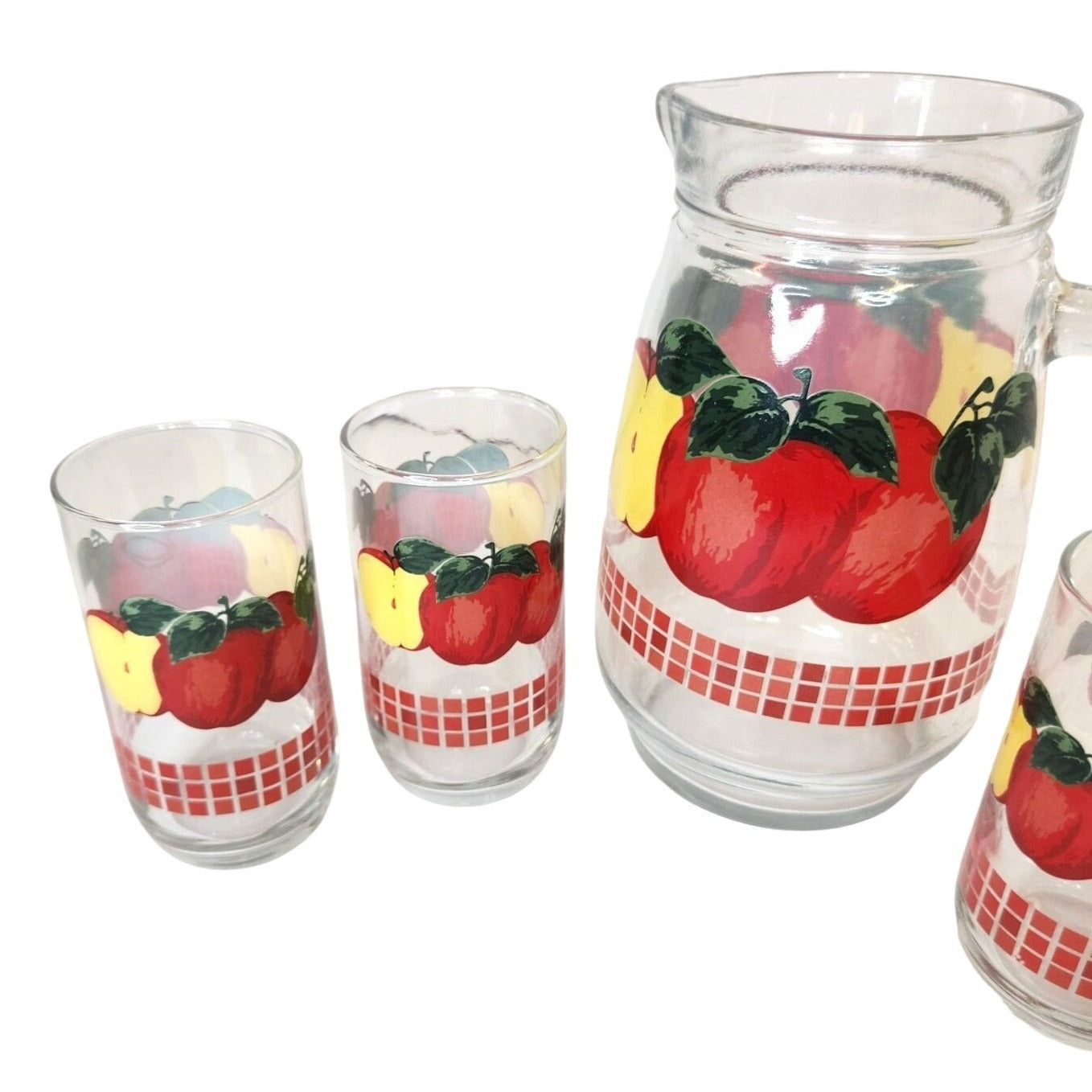 Vintage 1970s KIG Malaysia Apple Glass Pitcher Set with 4 Juice Glasses 48oz
