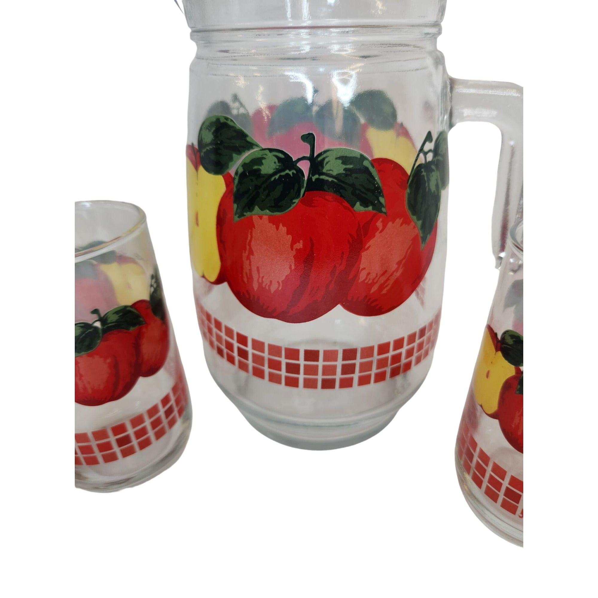 Vintage 1970s KIG Malaysia Apple Glass Pitcher Set with 4 Juice Glasses 48oz