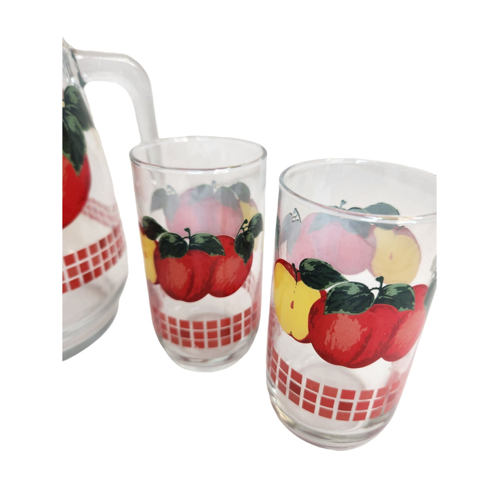 Vintage 1970s KIG Malaysia Apple Glass Pitcher Set with 4 Juice Glasses 48oz