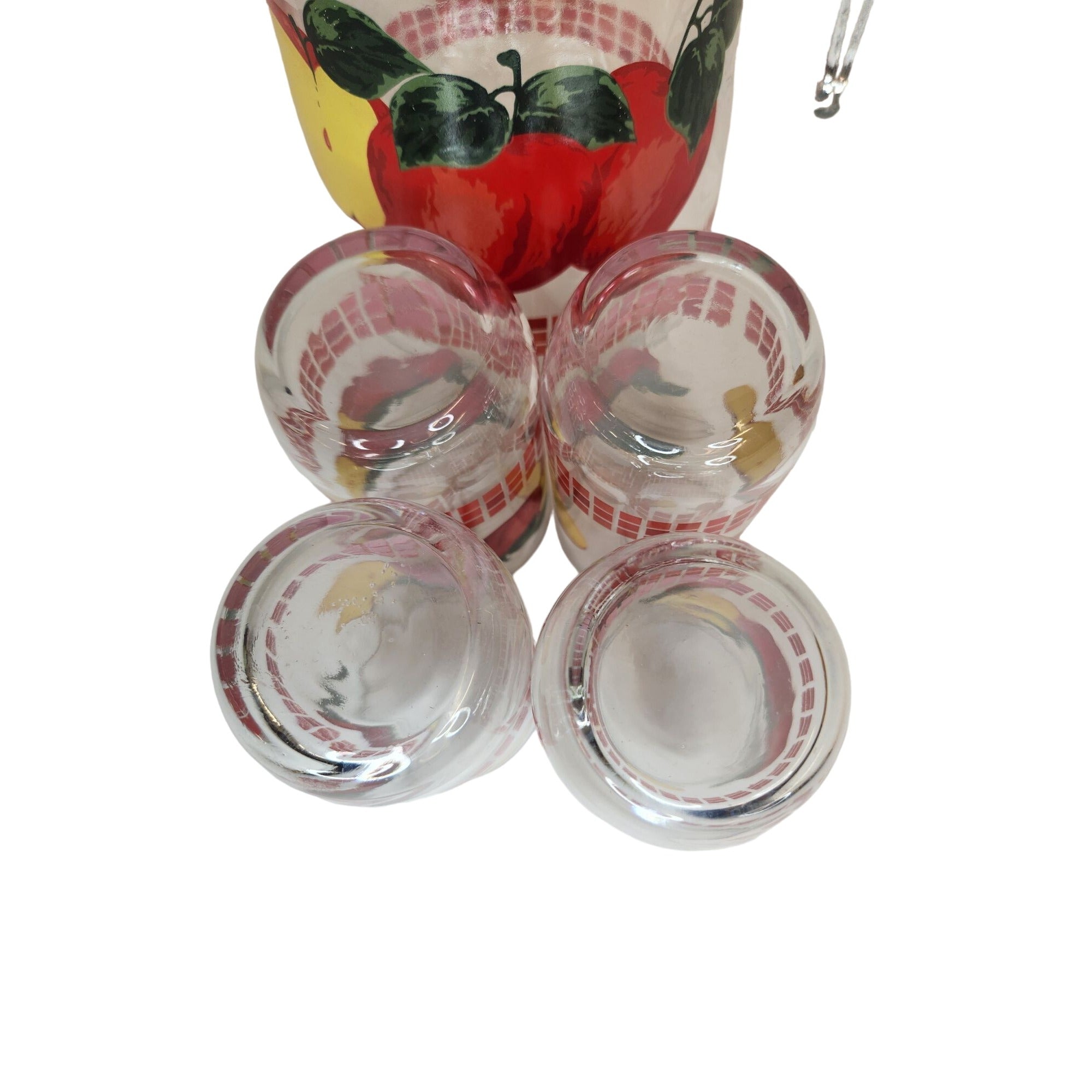 Vintage 1970s KIG Malaysia Apple Glass Pitcher Set with 4 Juice Glasses 48oz