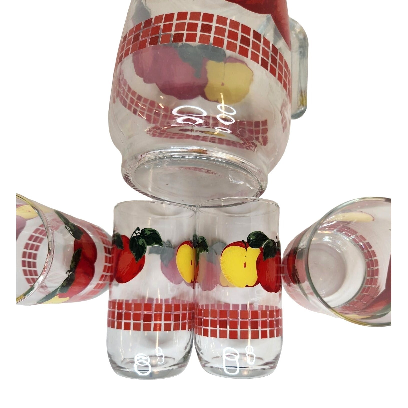 Vintage 1970s KIG Malaysia Apple Glass Pitcher Set with 4 Juice Glasses 48oz