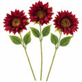 Burgundy Artificial Sunflower Stems, Set of 3, 17-Inch Faux Silk