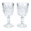Libbey Hobstar Goblets Set of 2 Vintage Clear Pressed Glass Star of David Wedding Table Wine Glasses 12 oz