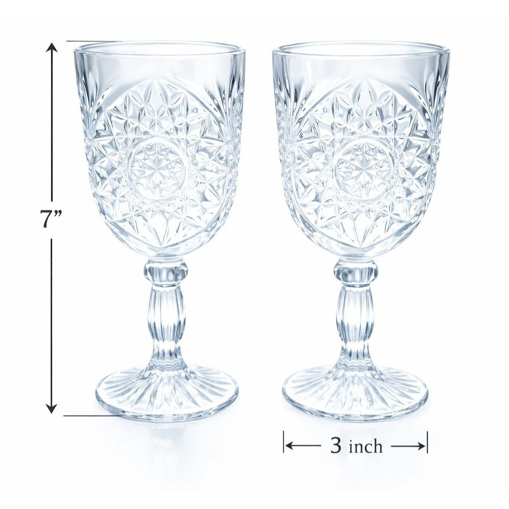 Libbey Hobstar Goblets Set of 2 Vintage Clear Pressed Glass Star of David Wedding Table Wine Glasses 12 oz