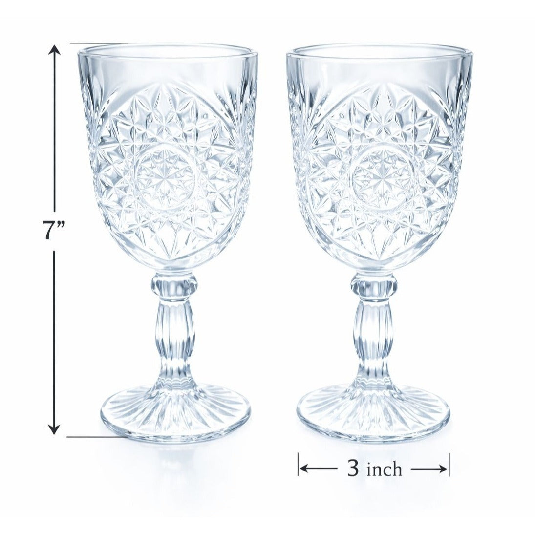 Libbey Hobstar Goblets Set of 2 Vintage Clear Pressed Glass Star of David Wedding Table Wine Glasses 12 oz