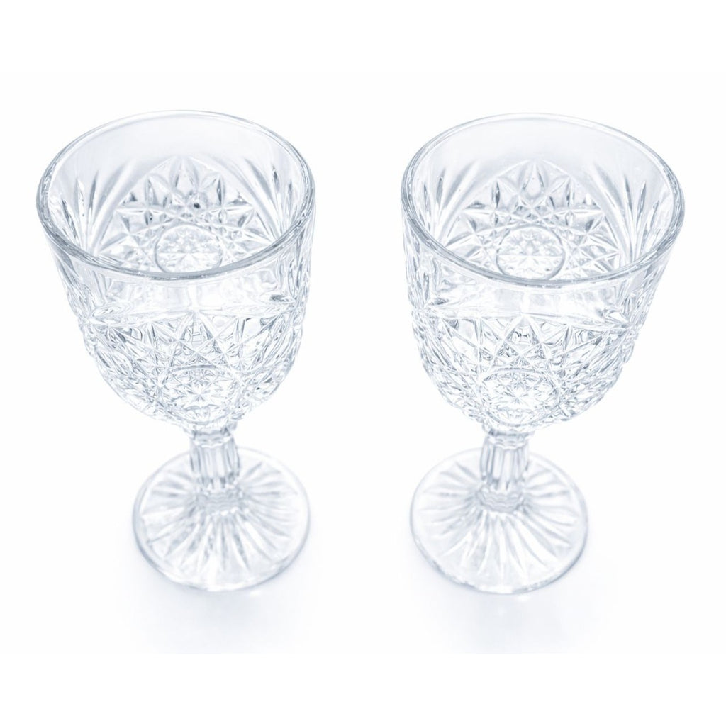 Libbey Hobstar Goblets Set of 2 Vintage Clear Pressed Glass Star of David Wedding Table Wine Glasses 12 oz
