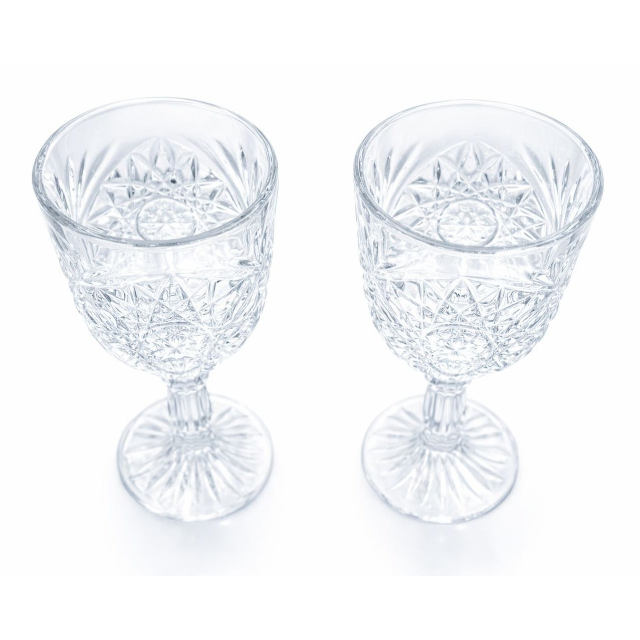 Libbey Hobstar Goblets Set of 2 Vintage Clear Pressed Glass Star of David Wedding Table Wine Glasses 12 oz