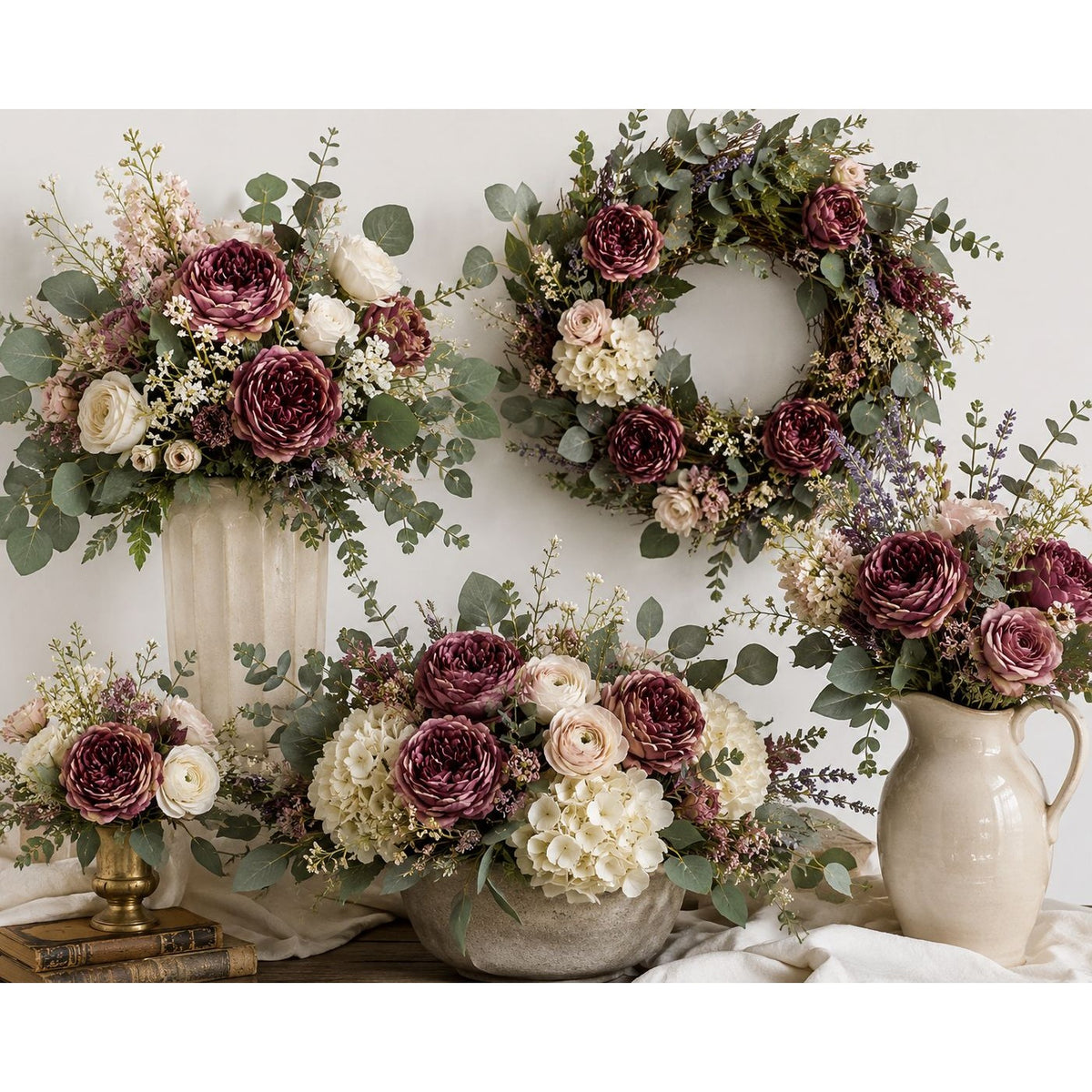 Dusty Mauve Rose Stem Faux Rose Spray Artificial Garden Rose Stem Vintage Mauve Floral Stem Wedding Flowers Home Decor