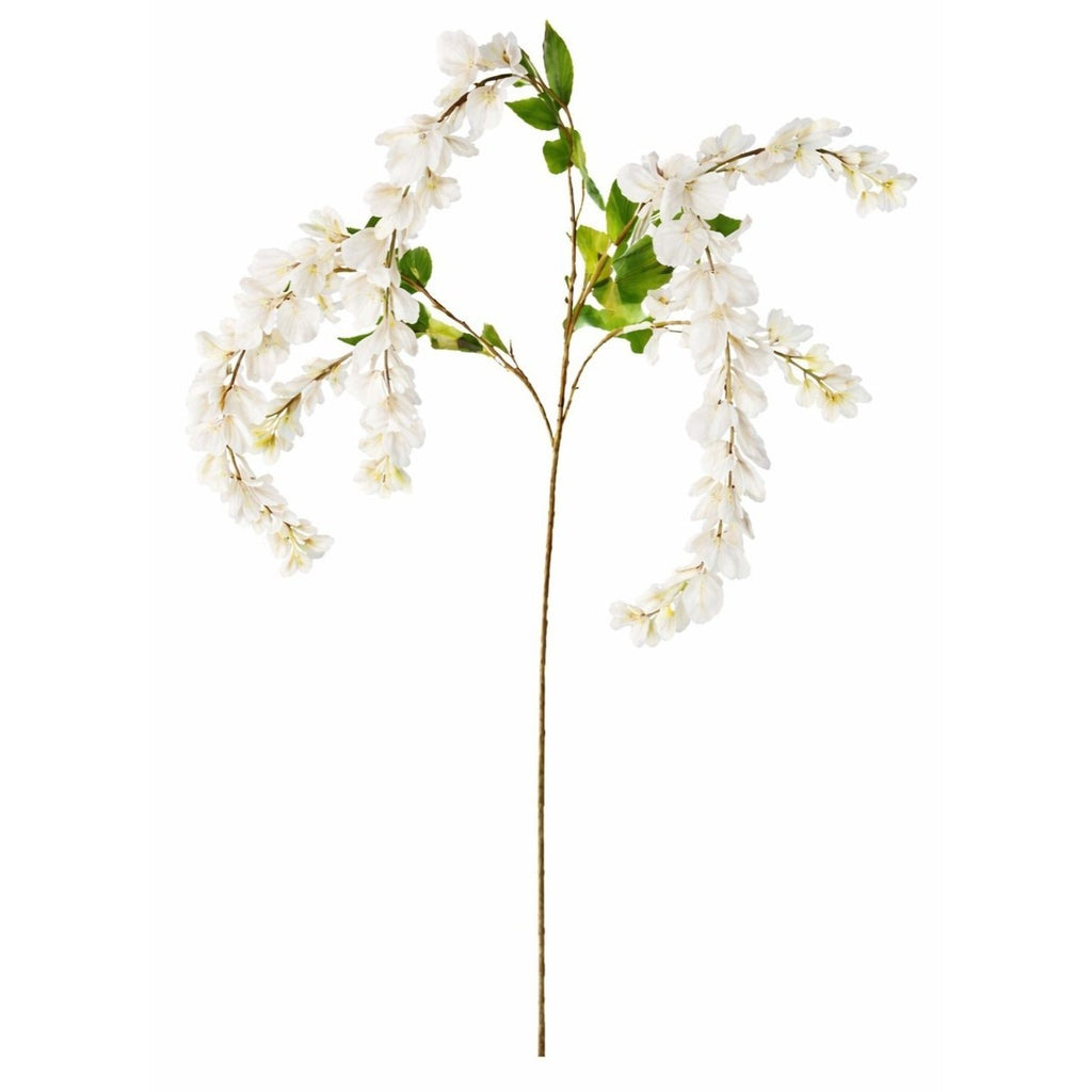 White Wisteria Stem 43 Inch Artificial Hanging Flowers | Silk Wisteria Spray | Floral Vine | Wedding Decor