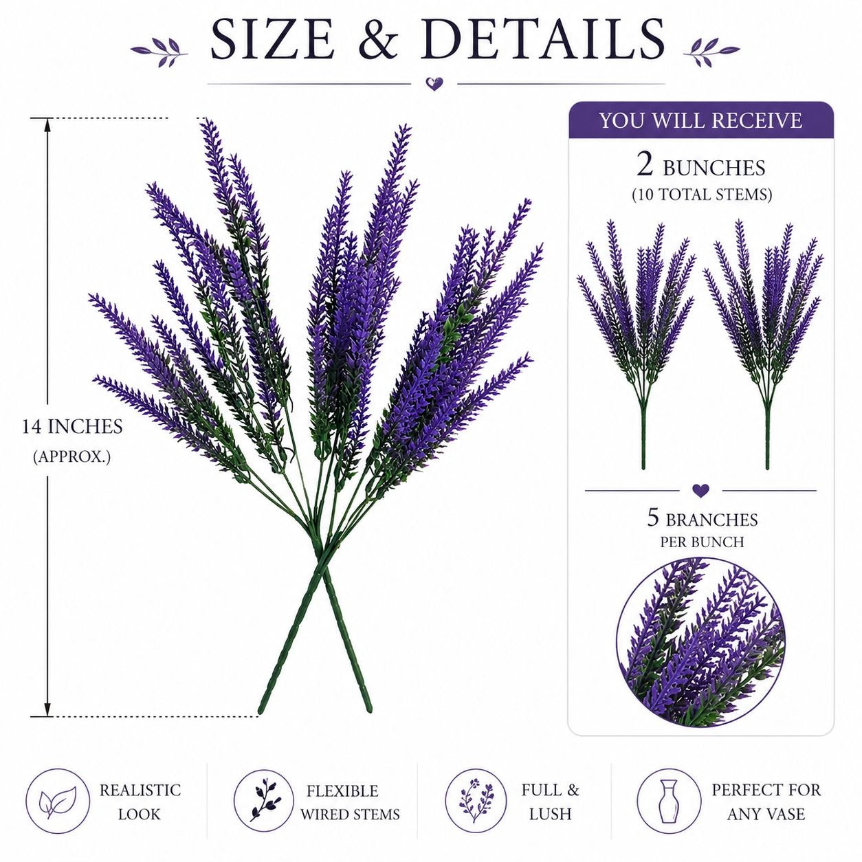Purple Faux Lavender Stems Set of 2 | Artificial Salvia Flowers | Faux Greenery Picks | French Country Farmhouse Decor