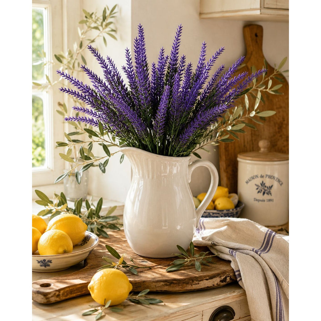 Purple Faux Lavender Stems Set of 2 | Artificial Salvia Flowers | Faux Greenery Picks | French Country Farmhouse Decor