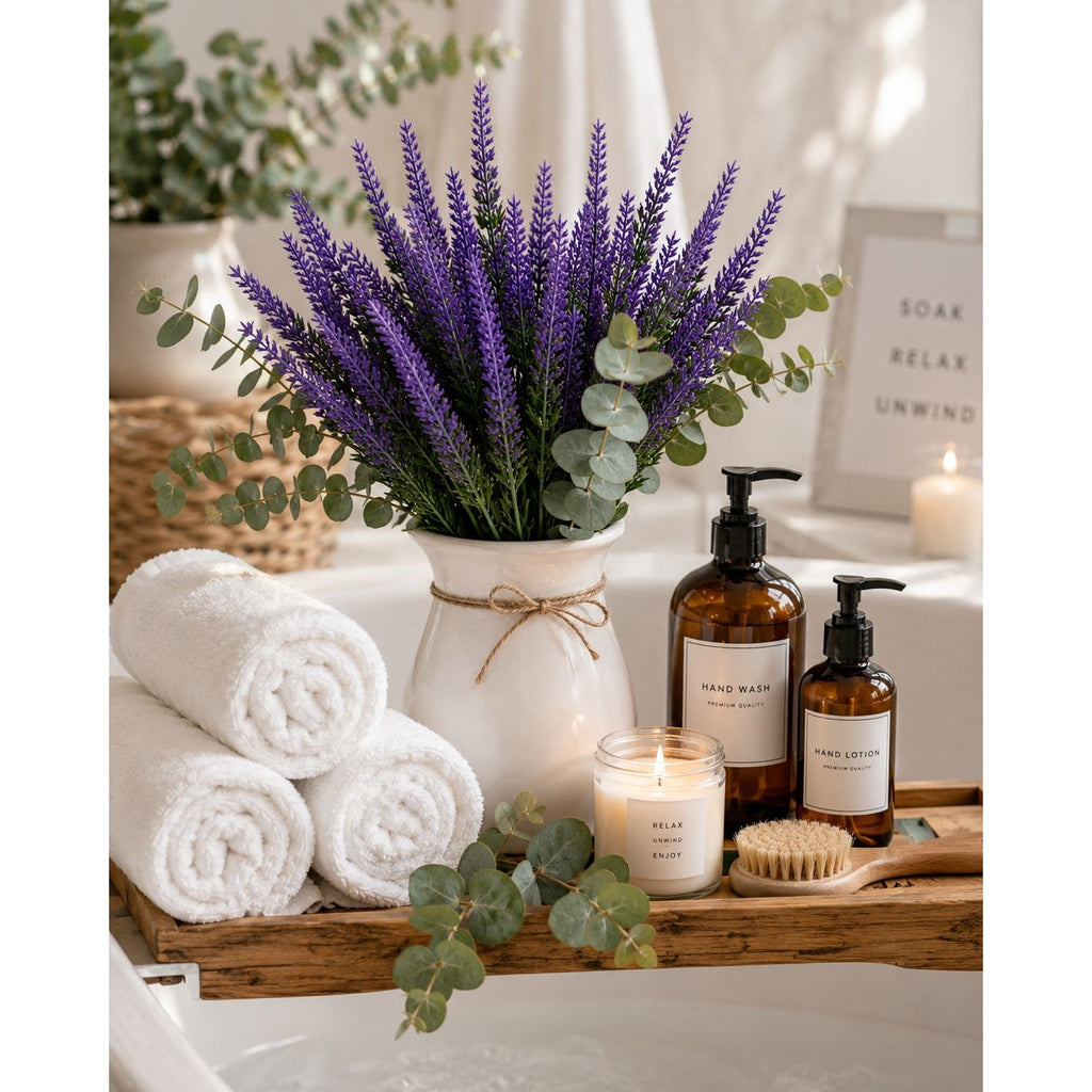 Purple Faux Lavender Stems Set of 2 | Artificial Salvia Flowers | Faux Greenery Picks | French Country Farmhouse Decor