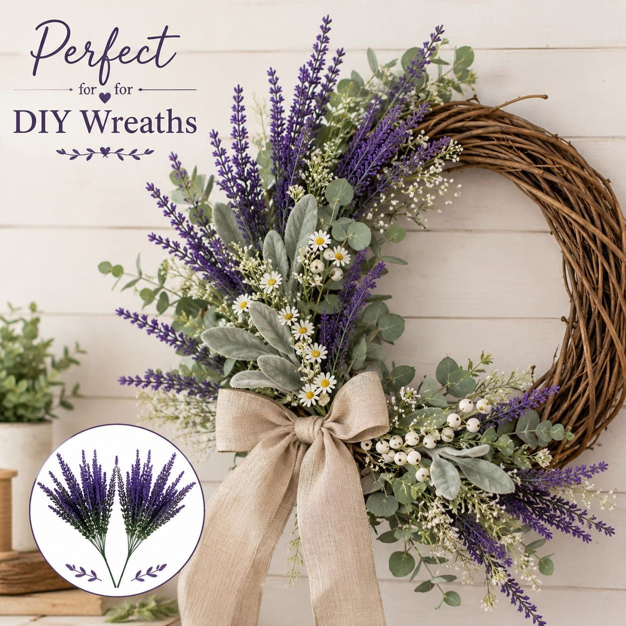 Purple Faux Lavender Stems Set of 2 | Artificial Salvia Flowers | Faux Greenery Picks | French Country Farmhouse Decor