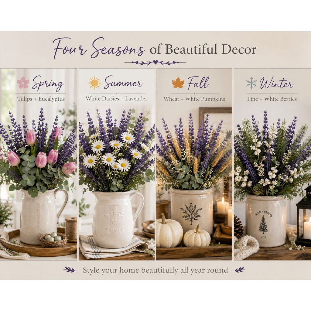 Purple Faux Lavender Stems Set of 2 | Artificial Salvia Flowers | Faux Greenery Picks | French Country Farmhouse Decor