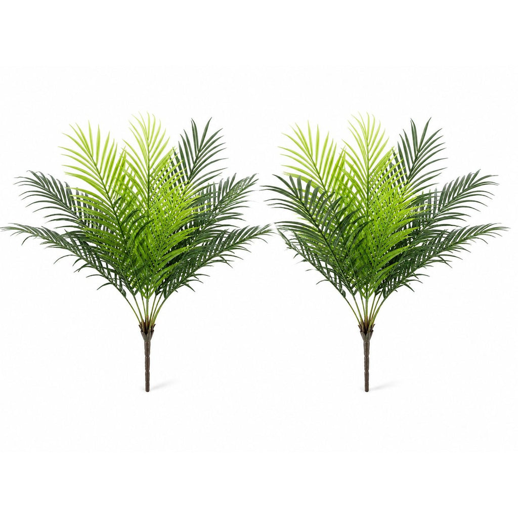 Artificial Palm Greenery Set of 2 | Mixed Green 19 Inch Wired Stem Tropical Foliage for Planters Home Decor
