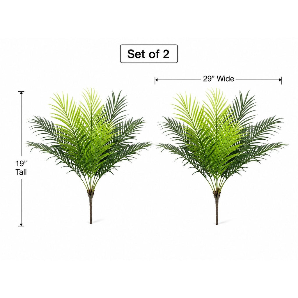 Artificial Palm Greenery Set of 2 | Mixed Green 19 Inch Wired Stem Tropical Foliage for Planters Home Decor