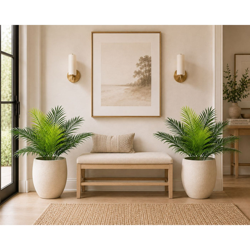 Artificial Palm Greenery Set of 2 | Mixed Green 19 Inch Wired Stem Tropical Foliage for Planters Home Decor