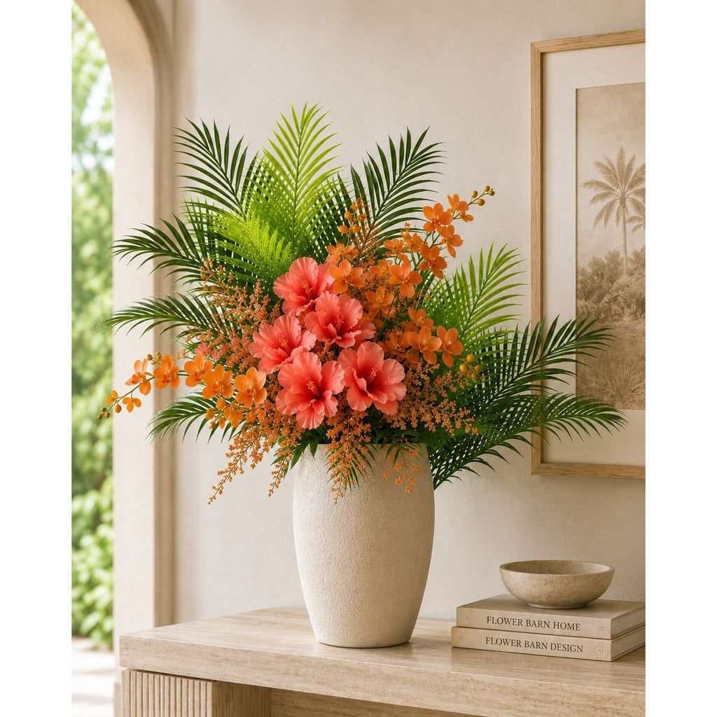 Artificial Palm Greenery Set of 2 | Mixed Green 19 Inch Wired Stem Tropical Foliage for Planters Home Decor