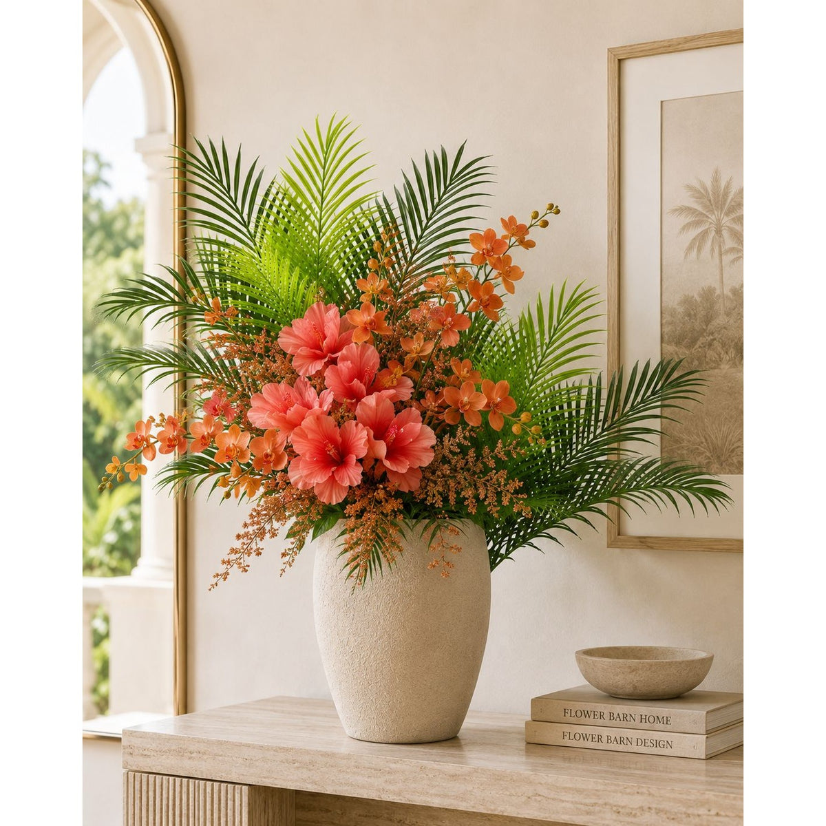 Artificial Palm Greenery Set of 2 | Mixed Green 19 Inch Wired Stem Tropical Foliage for Planters Home Decor