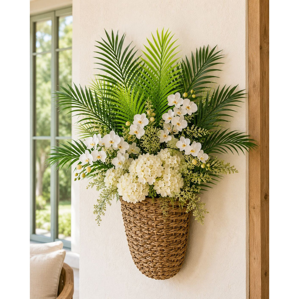 Artificial Palm Greenery Set of 2 | Mixed Green 19 Inch Wired Stem Tropical Foliage for Planters Home Decor