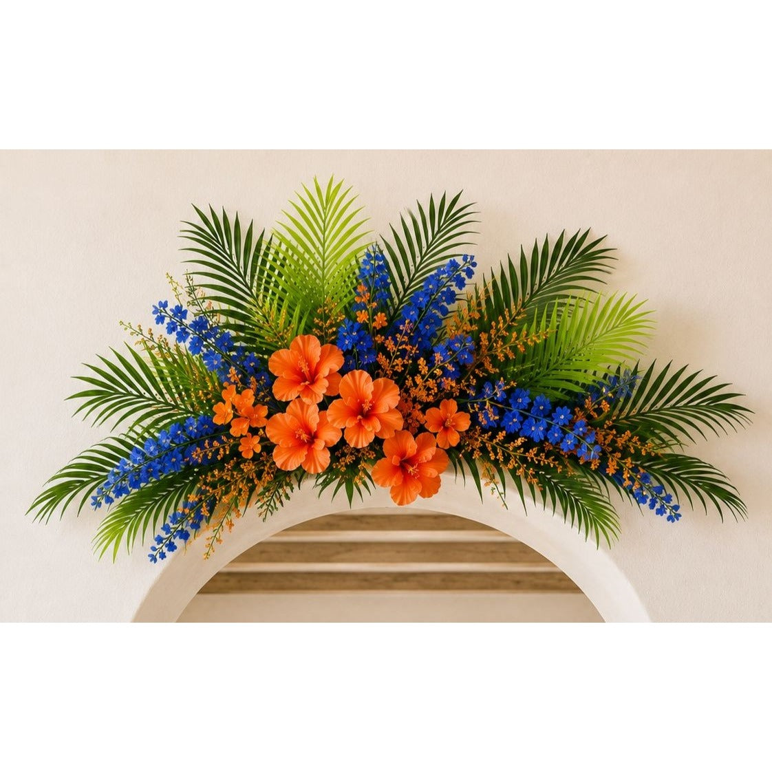 Artificial Palm Greenery Set of 2 | Mixed Green 19 Inch Wired Stem Tropical Foliage for Planters Home Decor