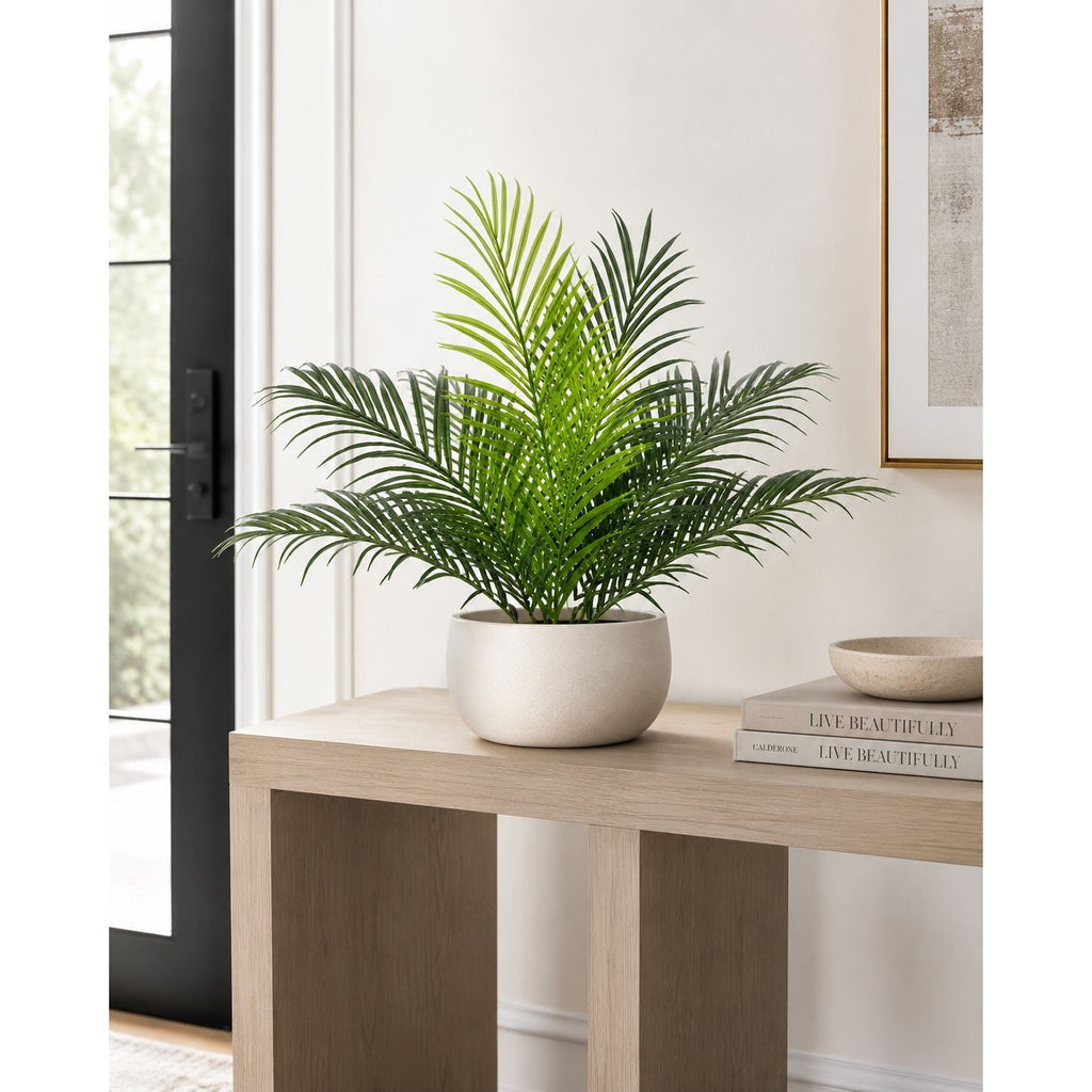 Artificial Palm Greenery Set of 2 | Mixed Green 19 Inch Wired Stem Tropical Foliage for Planters Home Decor
