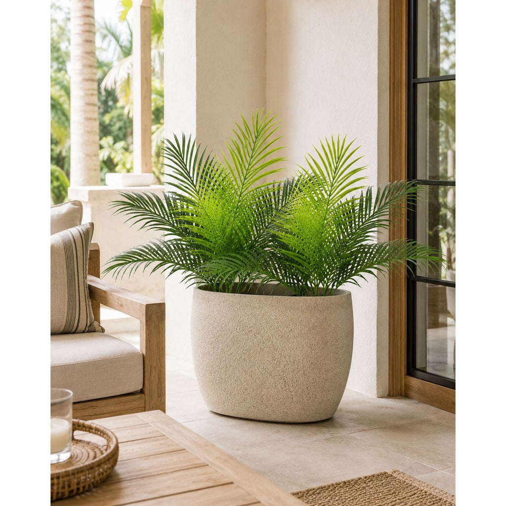 Artificial Palm Greenery Set of 2 | Mixed Green 19 Inch Wired Stem Tropical Foliage for Planters Home Decor