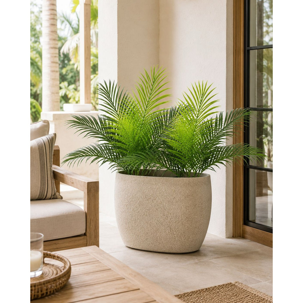 Artificial Palm Greenery Set of 2 | Mixed Green 19 Inch Wired Stem Tropical Foliage for Planters Home Decor