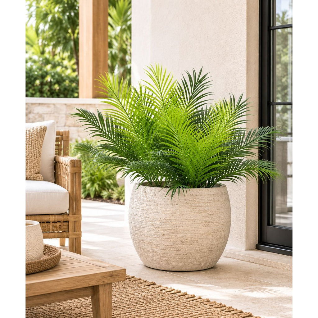 Artificial Palm Greenery Set of 2 | Mixed Green 19 Inch Wired Stem Tropical Foliage for Planters Home Decor