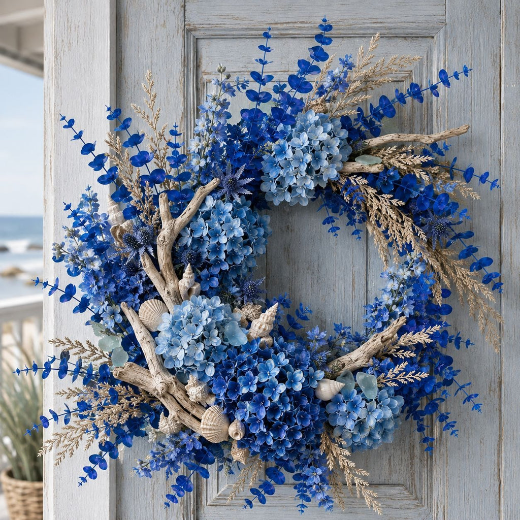 20 Sapphire Blue Artificial Eucalyptus Stems 15 Inch Wired Floral Greenery Wreath Supplies