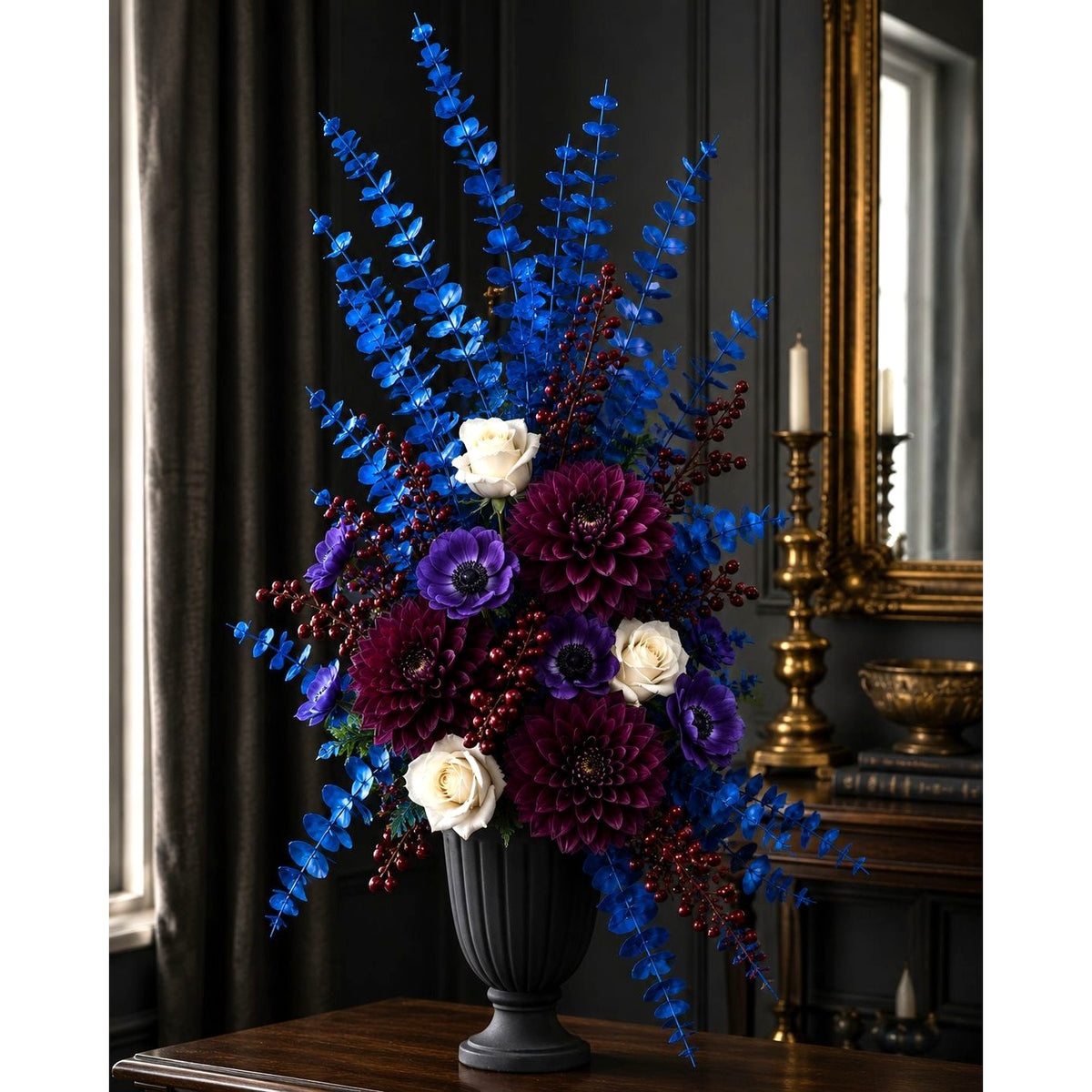 20 Sapphire Blue Artificial Eucalyptus Stems 15 Inch Wired Floral Greenery Wreath Supplies