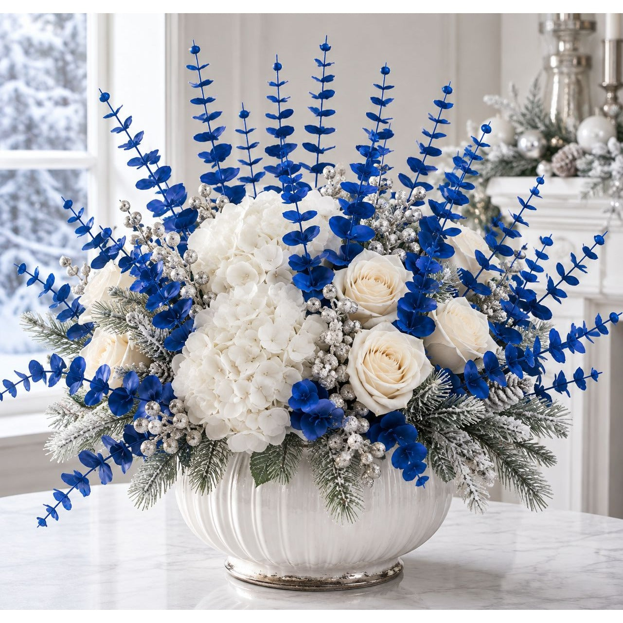 20 Sapphire Blue Artificial Eucalyptus Stems 15 Inch Wired Floral Greenery Wreath Supplies