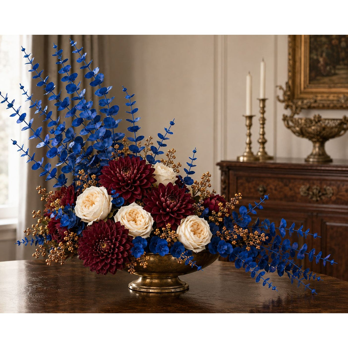 20 Sapphire Blue Artificial Eucalyptus Stems 15 Inch Wired Floral Greenery Wreath Supplies