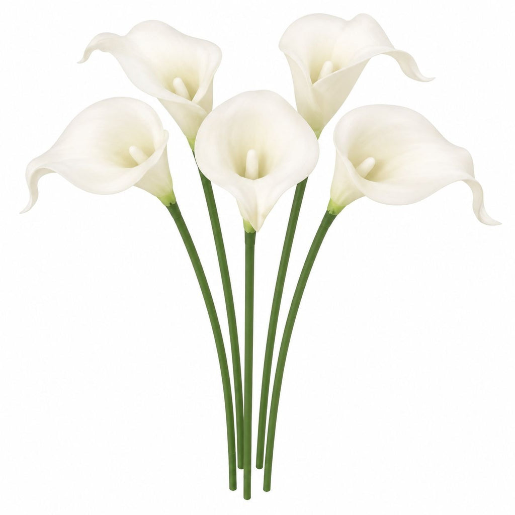 White Faux Calla Lilies 5 Wired Stems 14 Inch Flowers for Bridal Bouquets