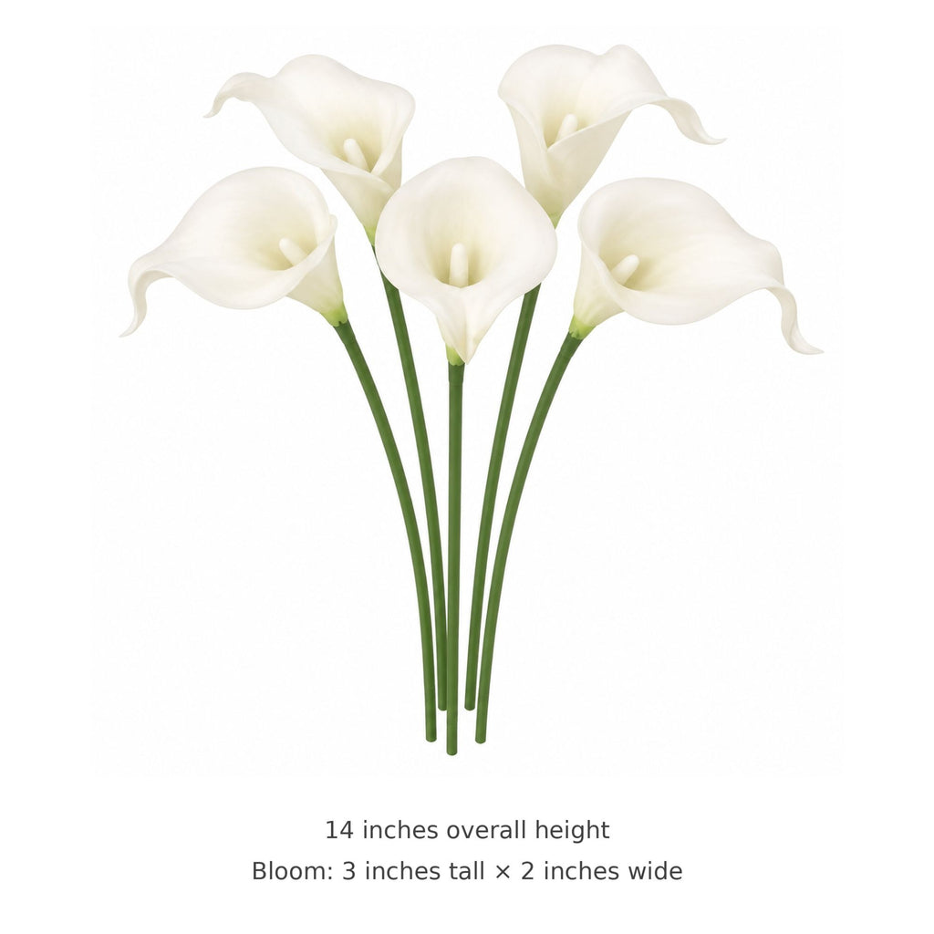 White Faux Calla Lilies 5 Wired Stems 14 Inch Flowers for Bridal Bouquets