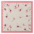 Cream Pink Floral Satin Scarf 26x26 Magnolia Tulip Square Hair Neck Wrap