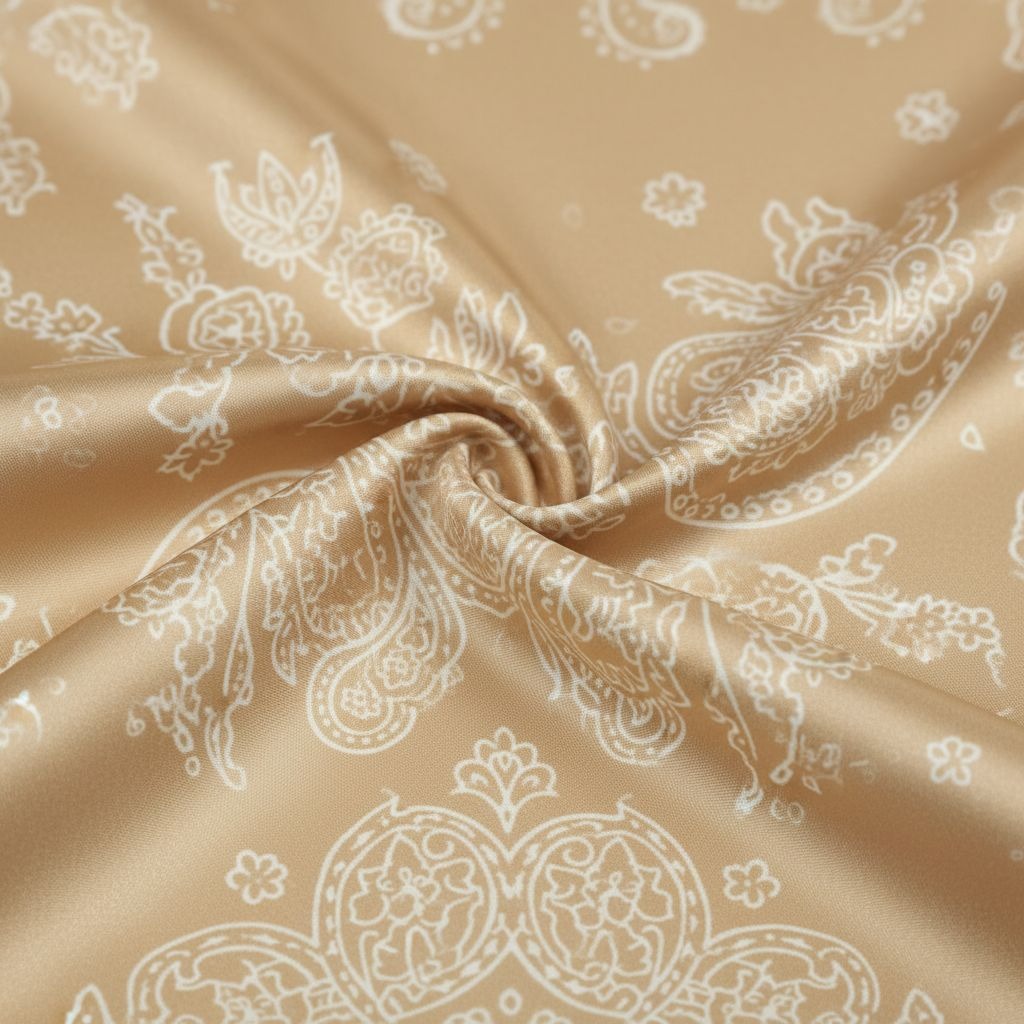 Beige White Paisley Square Scarf Wild Rag Bandana Print Satin Neck Head Wrap 35 inch