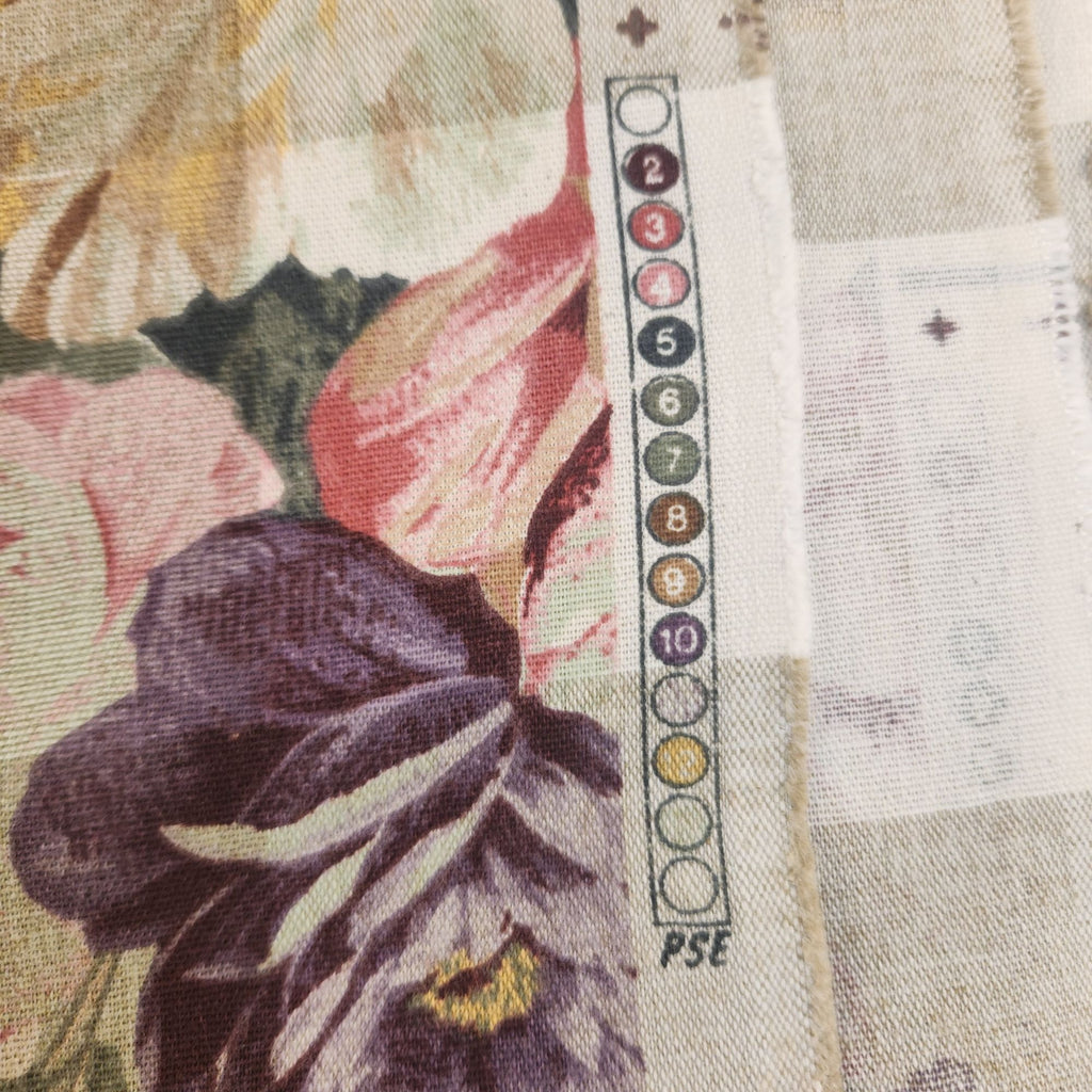 Vintage John Wolf Floral Cotton Fabric Cream Tan Plaid 3½ Yards x 108 Wide