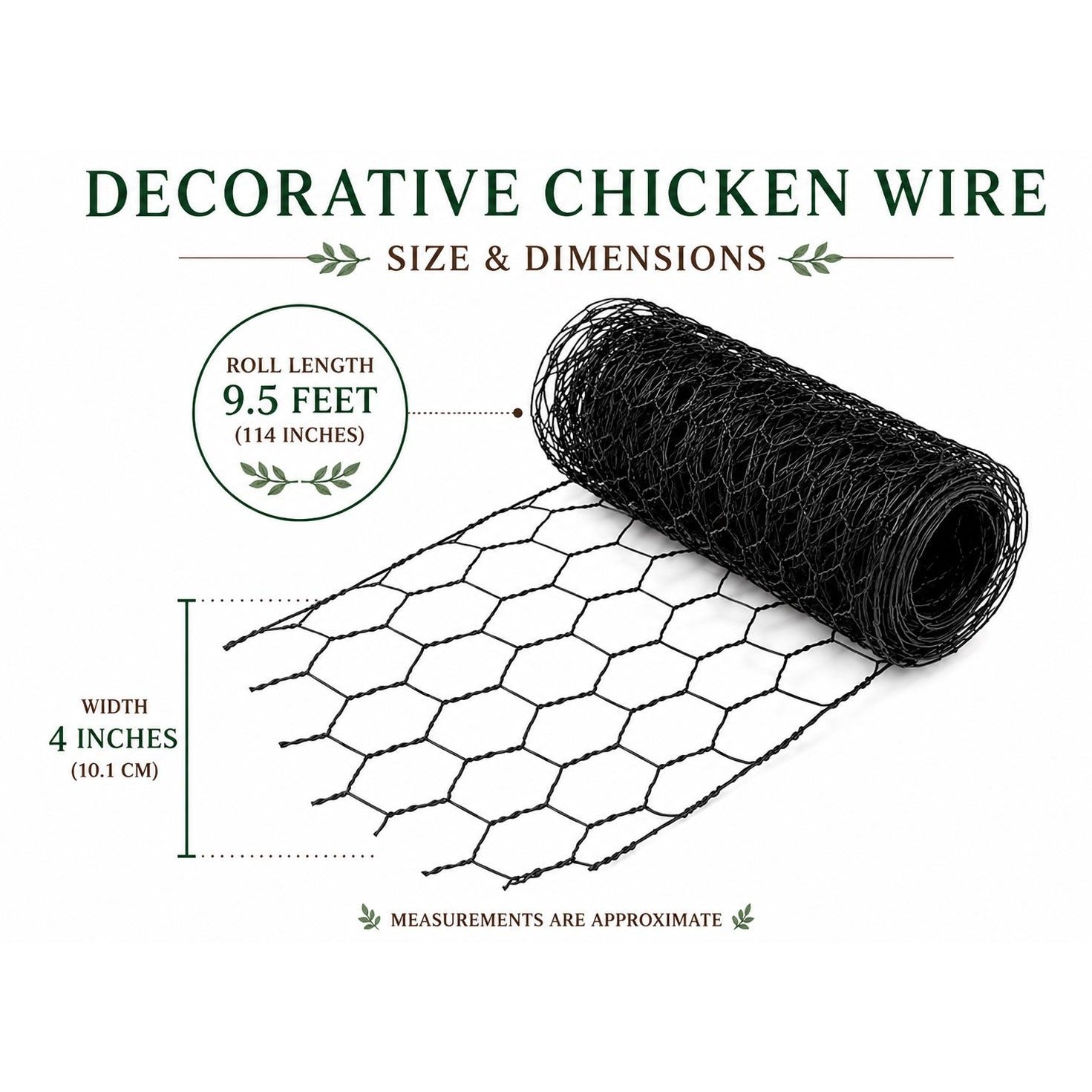 Black Decorative Chicken Wire Roll 4 Inch x 9.5 Foot Floral Wire Wreath Making DIY Crafts Wedding Decor Floral Arrangements