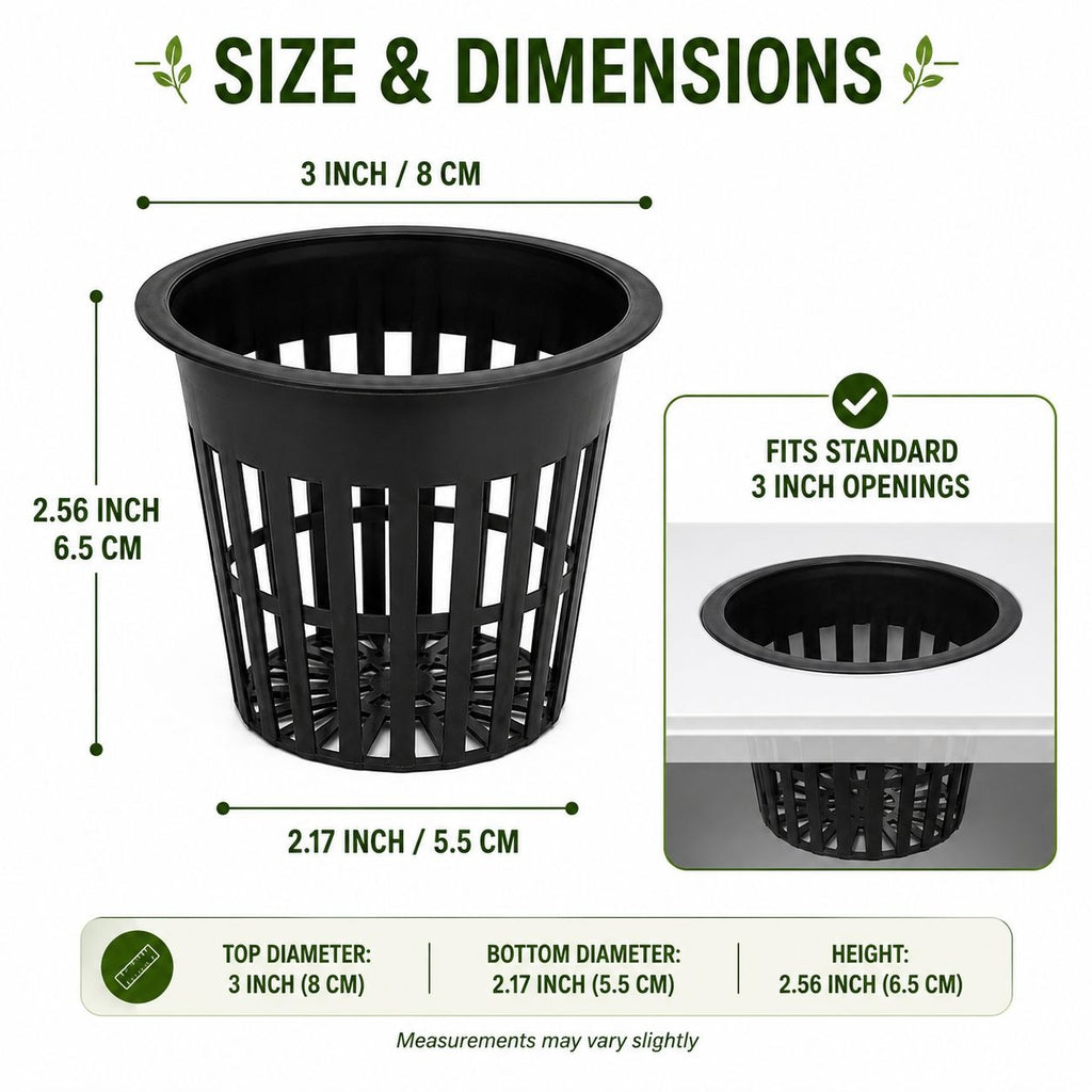 6 Pack 3 Inch Net Pots - Hydroponic Net Cups, Mesh Plant Pots, DWC Growing Baskets